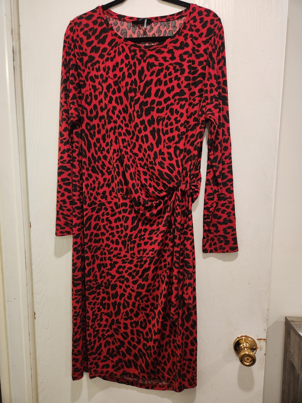 DKNY Red Leopard Print Long-Sleeve Twist-Waist Dress